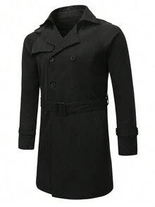 Manfinity Homme Men'S Lapel Collar Double Breasted Belted Trench Coat - Black - View 2