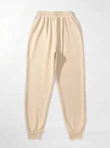 SHEIN Unity Ladies' Drawstring Waist & Cuffed Hem Casual Jogger Pants With Letter Print - Apricot - View 2