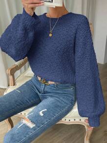 SHEIN LUNE 女士純色下垂肩毛衣 - 藏蓝色 - 查看 4