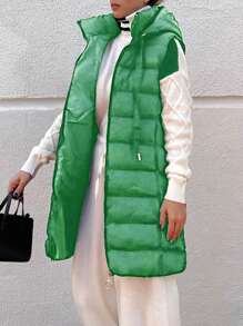 EURMUSE Women's Sleeveless Hooded Zipper Closure Padded Jacket - Green - View 4