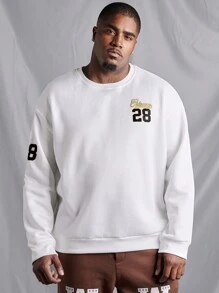 Manfinity Homme Men's Plus Size Letter Printed Drop Shoulder Sweatshirt - White - View 5