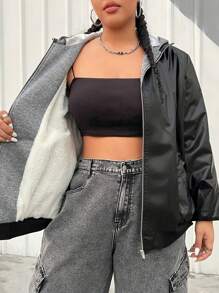 SHEIN EZwear Women's Plus Size Hooded Zipper Up Warm Jacket - Multicolor - View 5