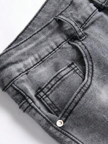 Manfinity EMRG Men's Grey Distressed Denim Shorts Jorts Plain Light Vacation Vintage - Grey - View 5