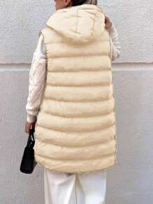 EURMUSE Women's Sleeveless Hooded Zipper Quilted Jacket - Beige - View 2