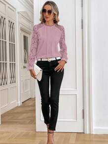 SHEIN Clasi Blusa Sin Espalda De Encaje Rosa Para Mujer - Rosa vieja - Ver 3