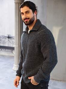 Manfinity Homme Herr Enfärgad Dragkedja Koftor - Mörkgrå - Visa 4