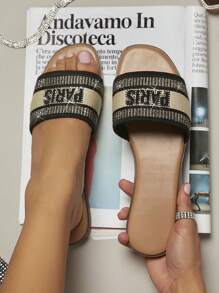 SHUZIA 女士平底凉鞋，带水钻装饰，时尚情人节礼物夏季鞋 - 卡其色 - 查看 5