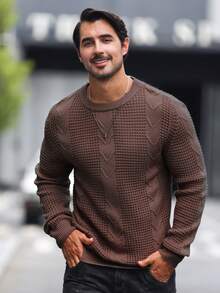 Manfinity Homme Men's Crew Neck Fitted Casual Sweater - Maroon - View 7