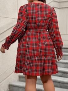 Calvaya Women's Plus Size Plaid Ruffle Hem Belted Dress For New Year Clothes