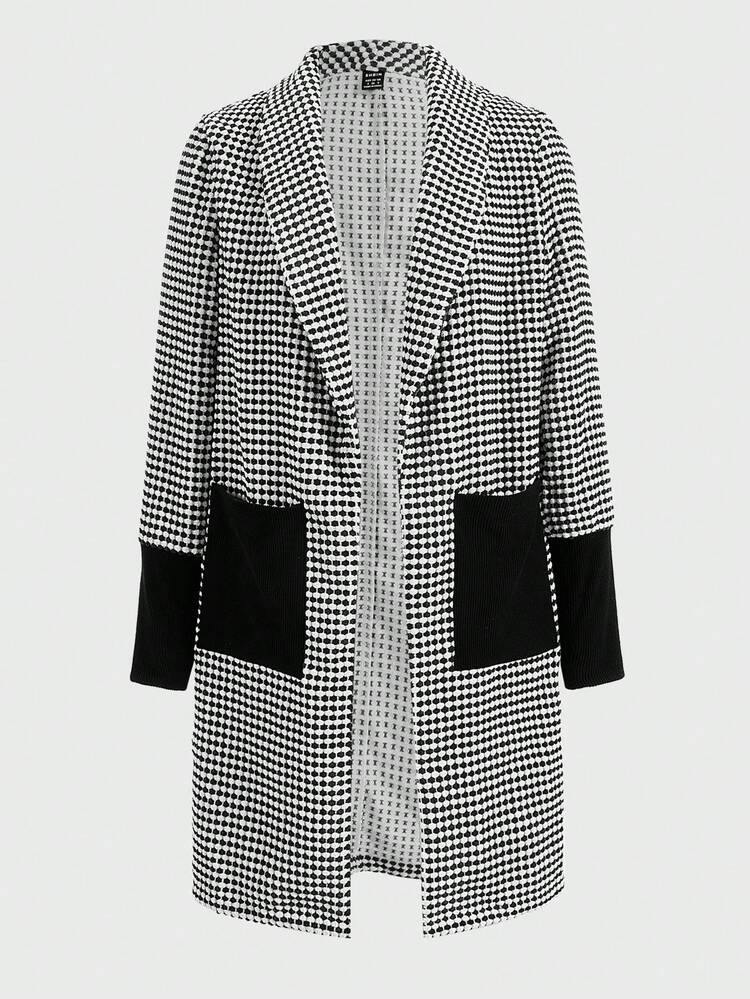 Women's Plaid Shawl Collar Color Block Quilted Jacket With Patch Pockets