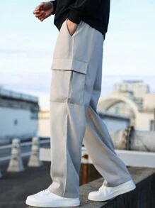 Manfinity Hypemode Loose Fit Men's Multi-Pocket Cargo Pants - Light Grey - View 5