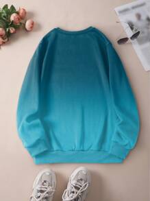 SHEIN LUNE 女款漸層圓領長袖運動衫 - 水鴨藍 - 查看 2