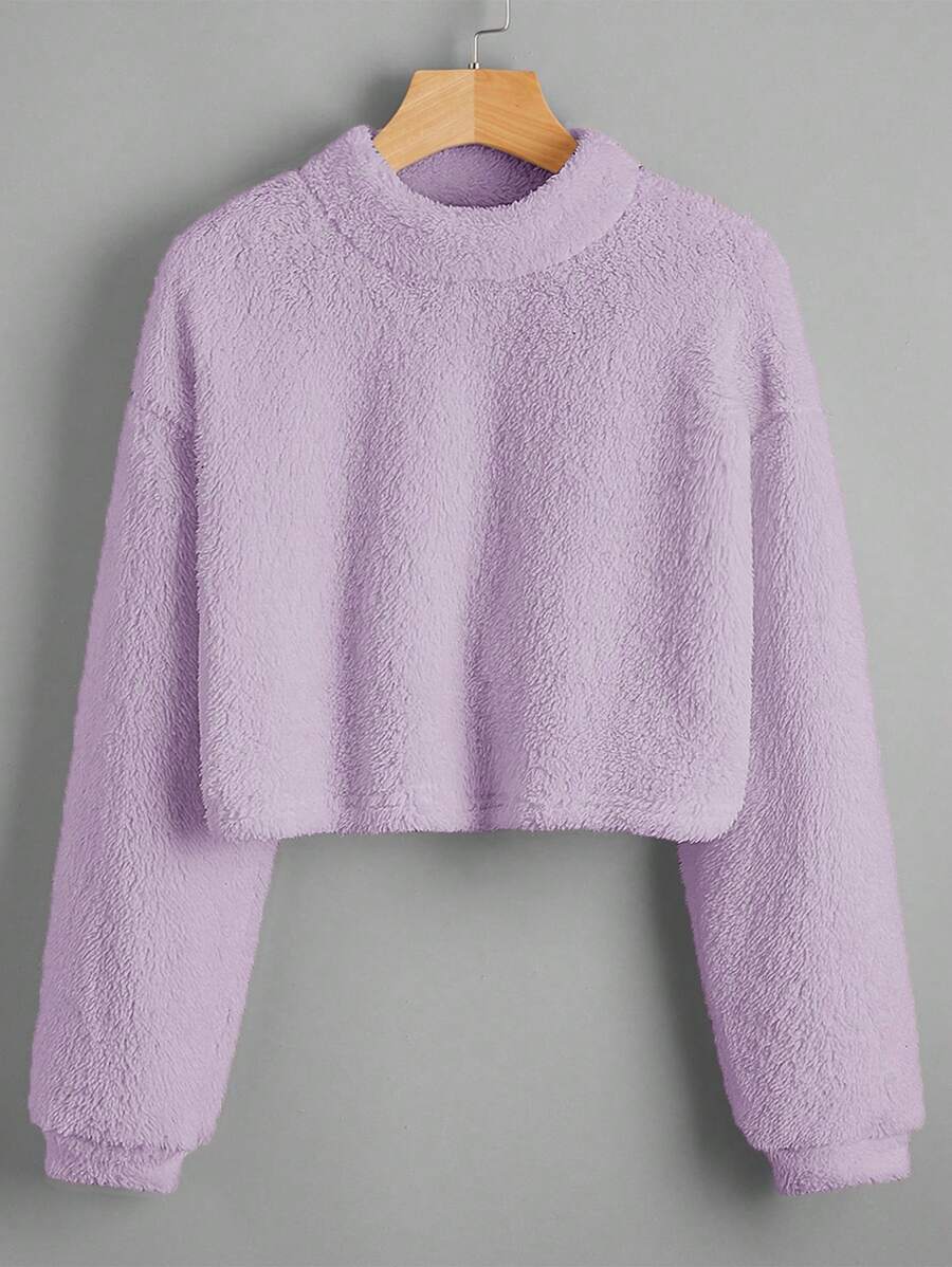 SHEIN EZwear Kích thước lớn Dệt kim Của phụ nữ Lông cừu Áo nỉ Với Thả vai - Màu Lilac Tím - Xem 1