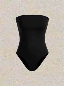 SHEIN EZwear 2 件/套纯色无肩带塑身衣紧身衣无缝丁字裤塑身衣女士收腹修身紧身衣