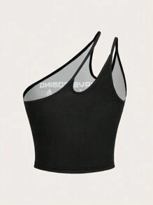 SHEIN Coolane 單肩摩托手上衣 - 黑色 - 查看 5