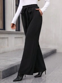 SHEIN LUNE Women's Belted Long Pants - Black - View 4