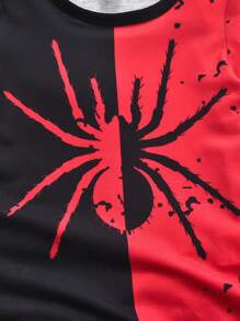 SHEIN Kids' Summer Casual Red & Black Spider Printed Short Sleeve T-shirt Set - Multicolor - View 6