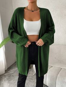 SHEIN Essnce 女士純色針織開衫 - 綠色 - 查看 6