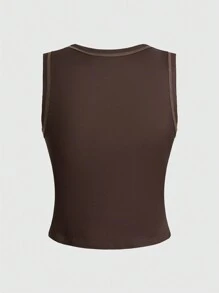 ROMWE Grunge Punk 女式复古人物印花背心 狂野，学校 - 咖啡棕 - 查看 2