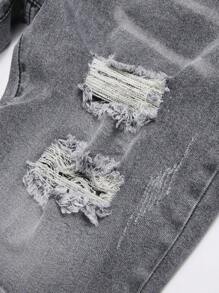 Manfinity EMRG Men's Grey Distressed Denim Shorts Jorts Plain Light Vacation Vintage - Grey - View 3