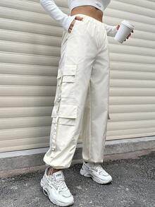 SHEIN Unity 女式降落傘貨物褲 - 米色 - 查看 6