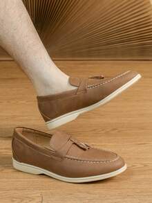 2023秋冬新款時尚英倫風男士樂福鞋商務/正裝透氣舒適鞋墊手工製作大尺碼43-46 - 棕色 - 查看 4