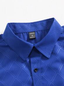 Manfinity Mode 男士长袖衬衫，男士正装衬衫，修身正装衬衫，秋季款 - 寶藍色 - 查看 3