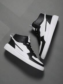 Plus Size Men's Casual High-Top Sneakers, Skateboarding Shoes - Black and White - View 4