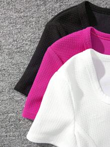 Bộ 3 áo thun dệt kim tay ngắn cổ vuông màu trơn thời trang cho bé gái tuổi teen. - Nhiều màu - Xem 4