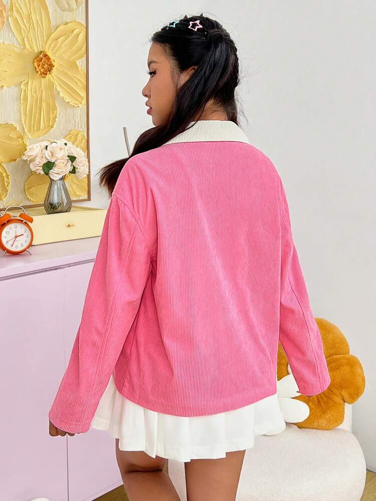 Women's Letter Embroidered Corduroy Collar Jacket