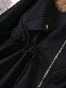 Flirla 大碼拼接外套,配毛领和拉链衣片 - 黑色 - 查看 5