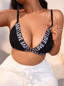 SHEIN Women's Plus Size Black Bra With Thin Straps & Wireless Bra Sports - Black - View 5