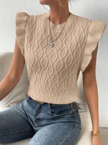 SHEIN Frenchy Chaleco Informal Para Mujer De Cuello Redondo Y Color Sólido - Albaricoque - Ver 4