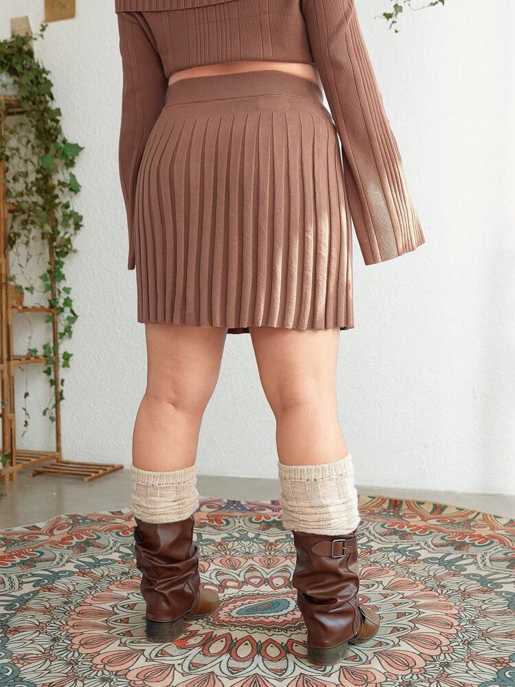 Women's Plus Size Solid Color Pleated Sweater Skirt