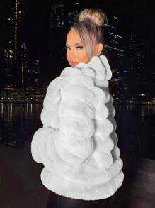 SHEIN SXY Open Front Fuzzy Jacket In Fall/Winter - White - View 2