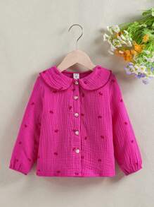 SHEIN Áo sơ mi cài nút cổ Peter Pan họa tiết hoa mùa xuân thu cho bé gái - Màu Hồng Tươi - Xem 1