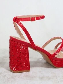 女士時尚高跟涼鞋,適合婚禮和派對 - 紅色 - 查看 4
