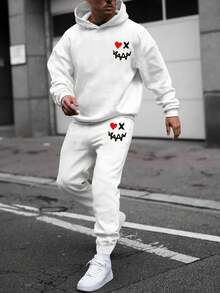 GENTILAND Nam Vui In Hoodie Và Quần thể thao Bộ - trắng - Xem 1