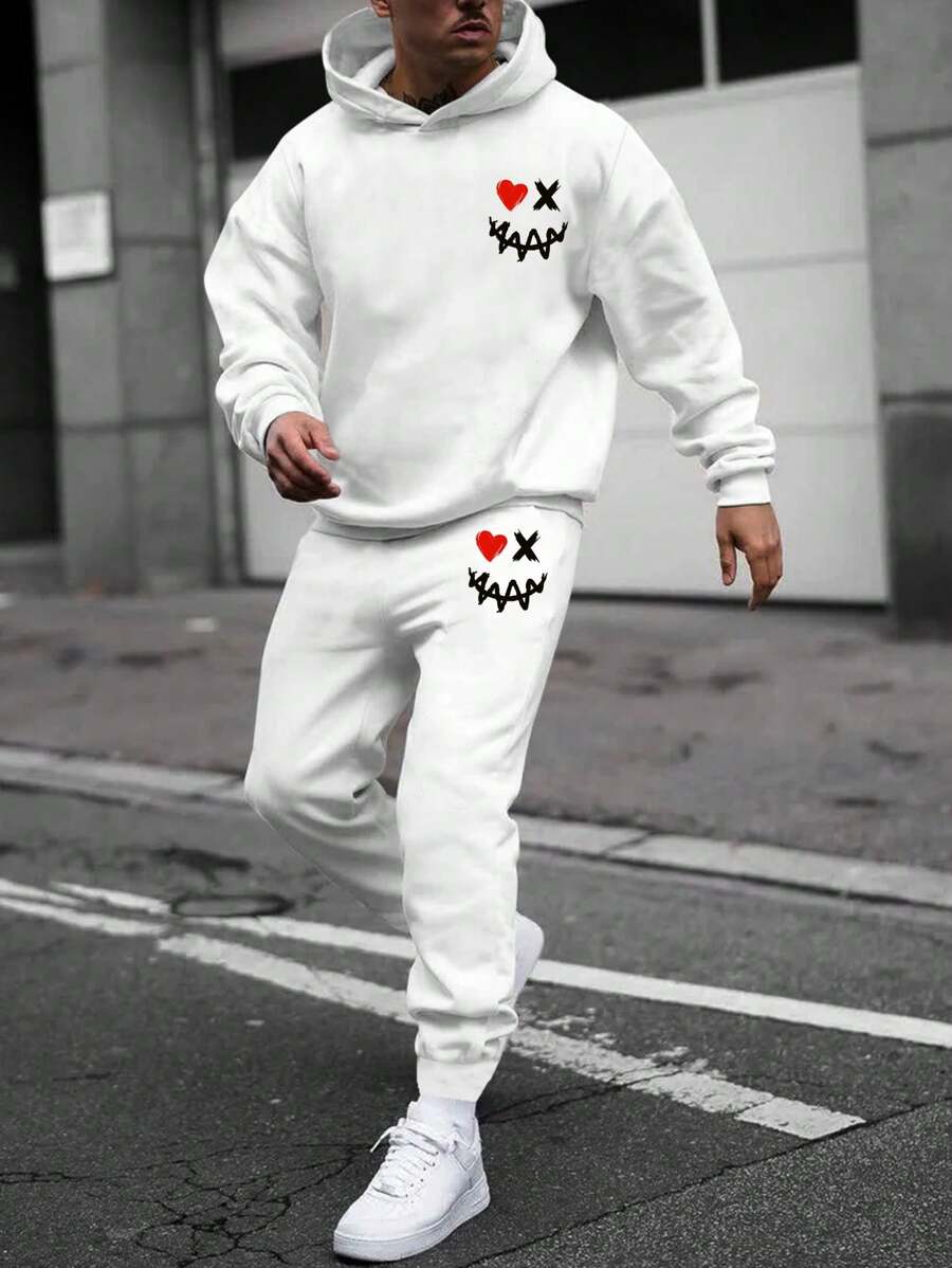 GENTILAND Nam Vui In Hoodie Và Quần thể thao Bộ - trắng - Xem 1