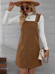 SHEIN Essnce Women's Pinafore Dress With Scallop Edge Detail - Yellow - View 1