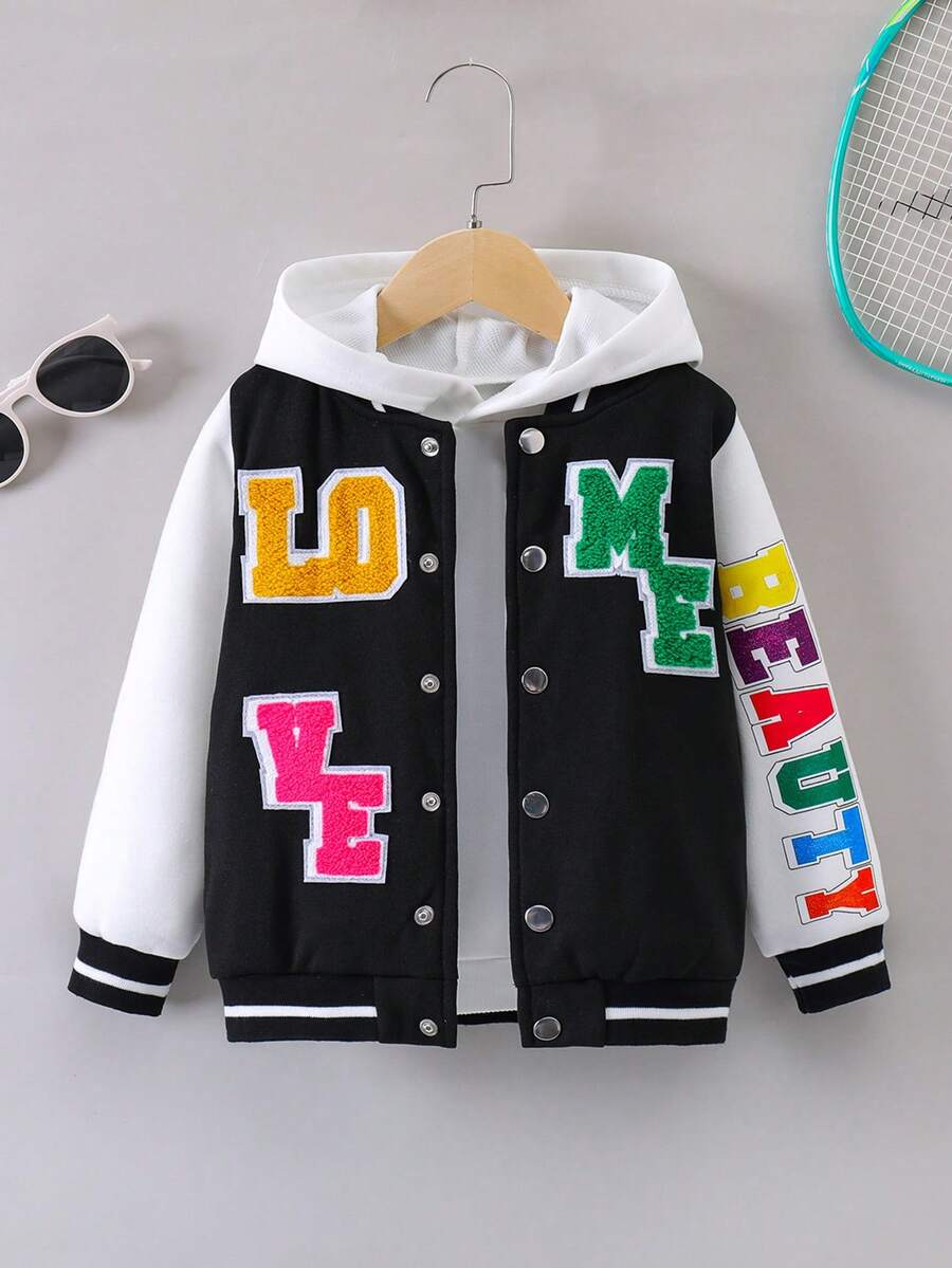 SHEIN Cô Gái Trẻ 1 Miếng Nút Lên Áo khoác bóng chày Với In thư - Nhiều màu - Xem 1