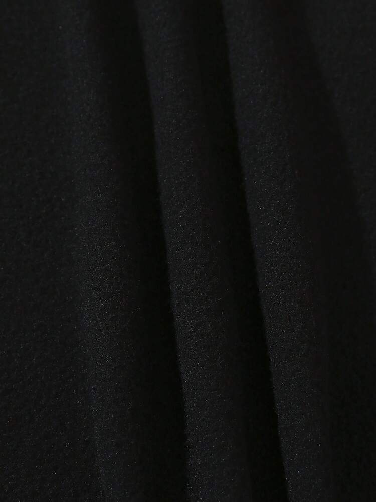 SHEIN EZwear 大尺碼純色立領抓絨衛衣 - 黑色 - 查看 4