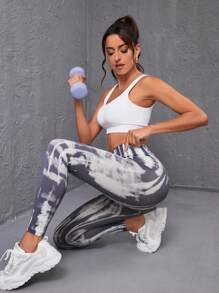 Gameset SHEIN Sport Leggings Deportivos De Talle Alto Teñidos En Tie-dye - Multicolor - Ver 5
