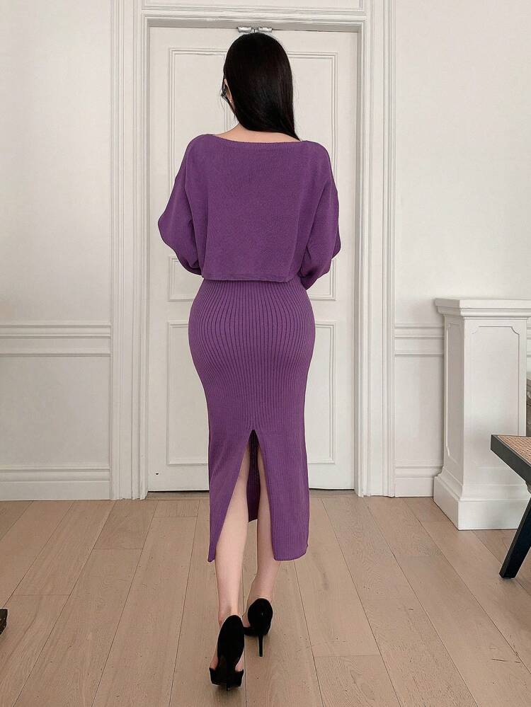 Cross Wrap Long Sleeve T-Shirt And Skirt Two Piece Set,Fall Women Clothes