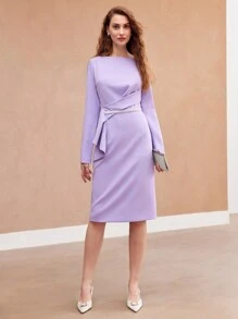 MOTF PREMIUM FITTED DRAPED SPLIT BACK DRESS - Purple - View 8