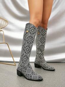 Women's High Heel Pointed Toe Knee-high Boots With Back Zipper