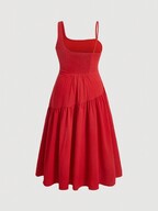 Plus Size Solid Color Asymmetric Collar Ruffle Dress