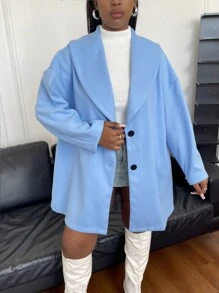 Vionelle Women's Plus Size Woolen Coat With Large Turn-Down Collar And Single-Breasted Button Fall Winter Cloth For Women Autumn - Blue - View 3