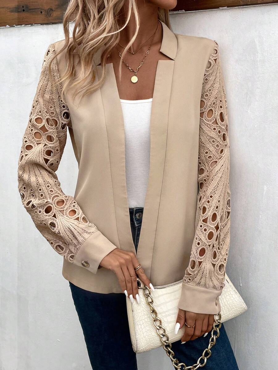 EMERY ROSE Manteau Ajouré En Dentelle De Couleur Unie