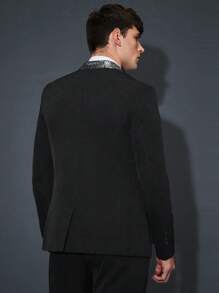 Manfinity VCAY Men's Contrast Shawl Collar Single-breasted Suit Jacket And Pants Two-piece Set - Black - View 2